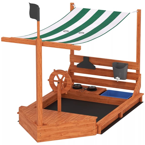 Outsunny Sandlåda i Skeppsdesign för Barn - Med Kök och Tak, Granträ, Orange