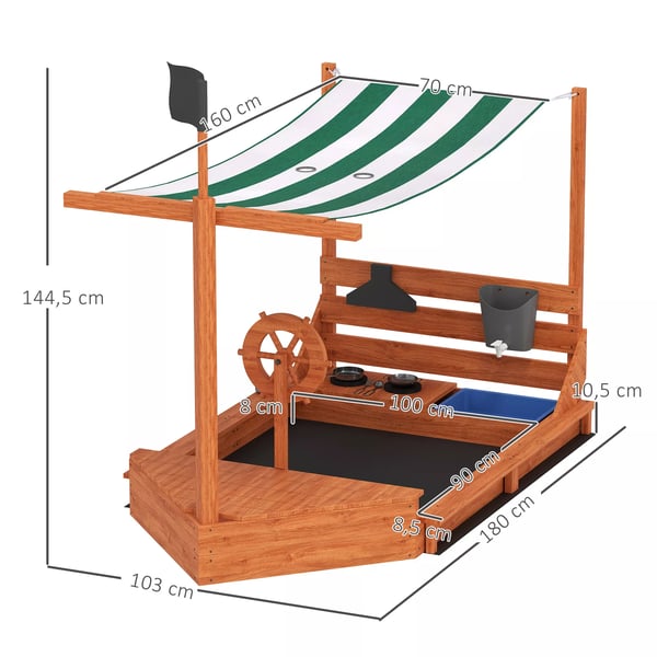 Outsunny Sandkasse for Børn, Piratskib Design, Orange, Fyrretræ, 180x103x144.5 cm
