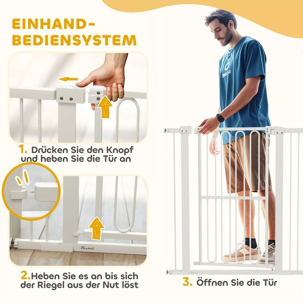 PawHut Sikkerhedsgitter til hunde - Hvid, Justerbar 76-104 cm - Ingen Boring Nødvendig - Låsbar, Perfekt til Døre og Trapper