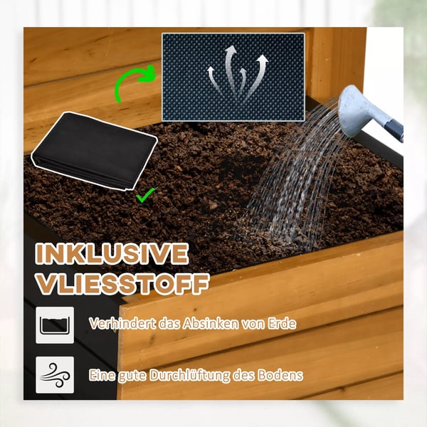 Outsunny Højbed i Gran Træ med 4 Plantekasser, Selv-vandingssystem og Fiberdug - Brun, 79.5x49.5x80 cm
