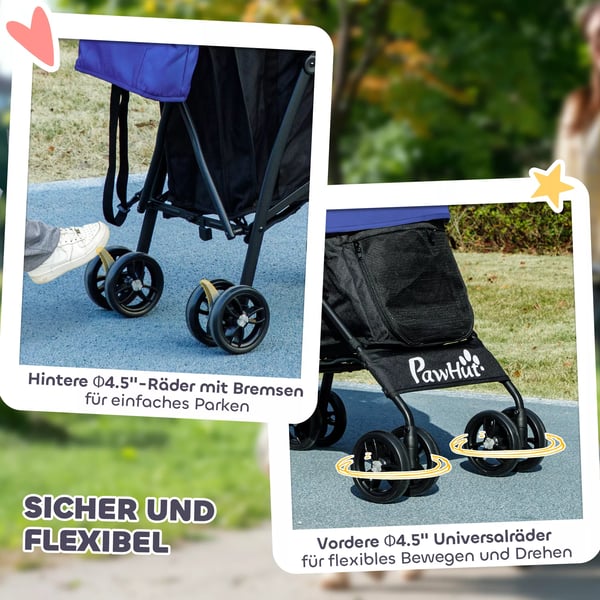 PawHut Sammenklappelig Hundevogn til Hunde & Katte op til 4 kg - Mørkeblå Polyester med Netvinduer og Kopholder