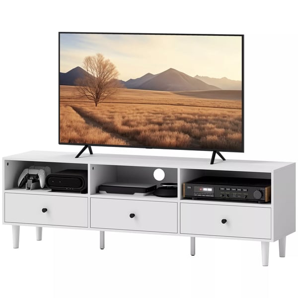 HOMCOM TV-skab/bord i hvid, spånplade, 140 cm med 3 skuffer og åbne rum
