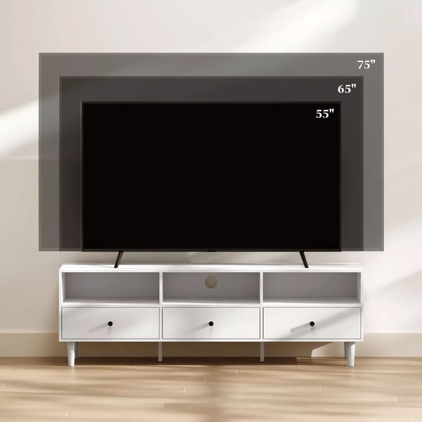HOMCOM TV-skab/bord i hvid, spånplade, 140 cm med 3 skuffer og åbne rum