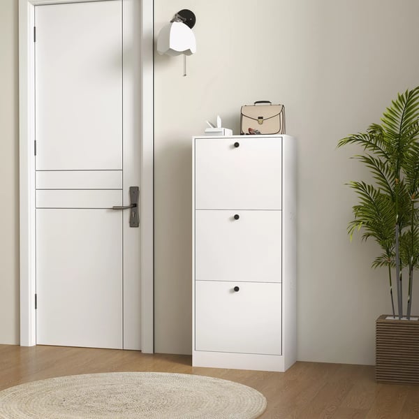 HOMCOM skoskab med 3 klapper, skotilt, skoreol med justerbar skillevæg, smalt skomøbel til 12 par sko, 47 x 28 x 115 cm, hvid
