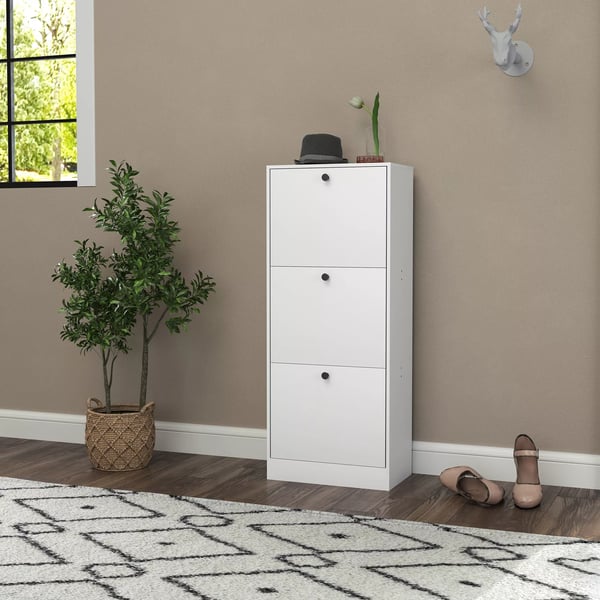 HOMCOM skoskab med 3 klapper, skotilt, skoreol med justerbar skillevæg, smalt skomøbel til 12 par sko, 47 x 28 x 115 cm, hvid