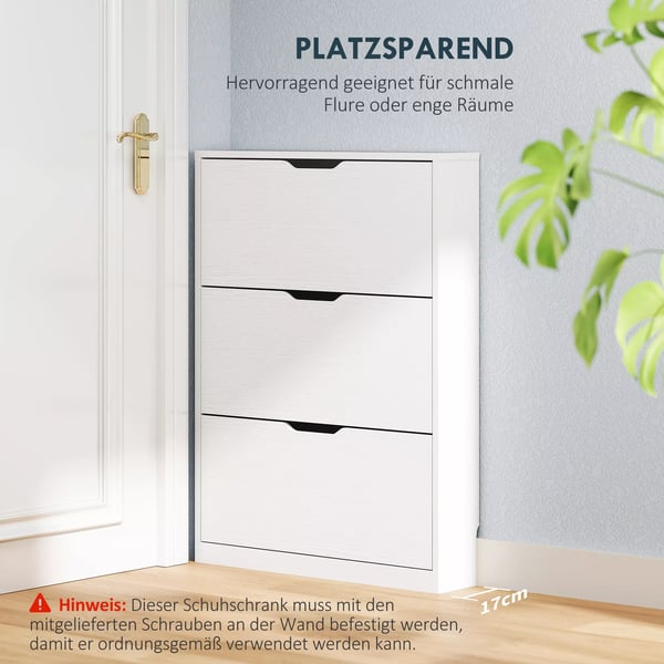 HOMCOM Skoskab med 3 Klapper, Hvid Skoreol 80x17x108 cm - Opbevaring til 9-12 par sko