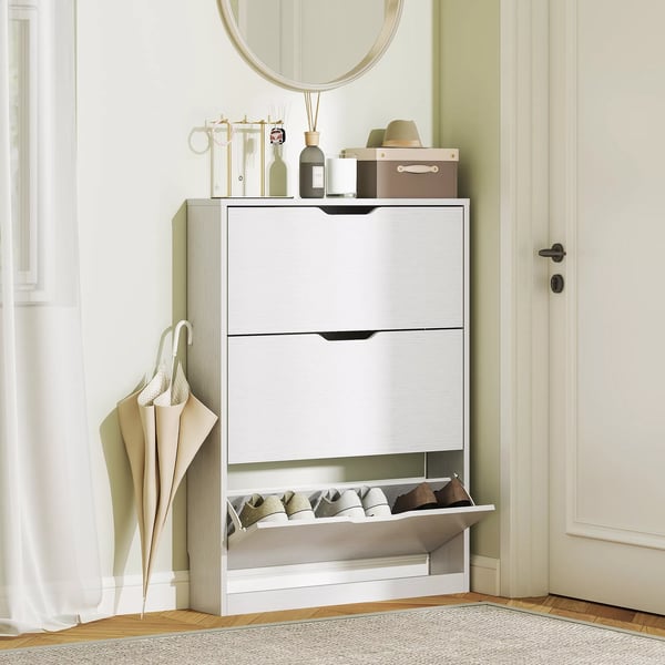 HOMCOM Skoskab med 3 Klapper, Hvid Skoreol 80x17x108 cm - Opbevaring til 9-12 par sko