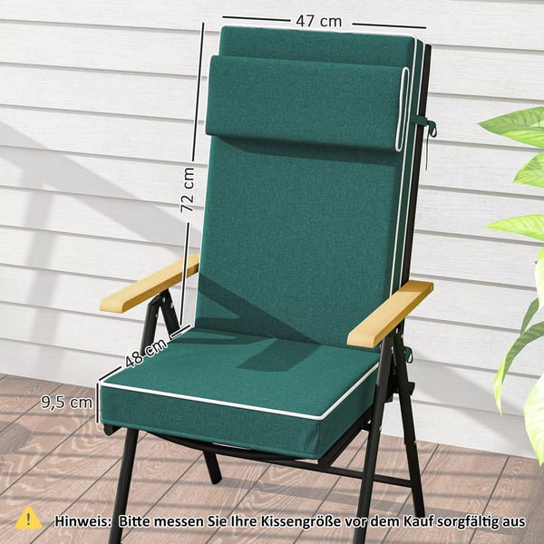 Outsunny Sædehynde i Grøn Polyester - Vandafvisende Nakkestøtte & UPF50+ - 120x47x9.5 cm
