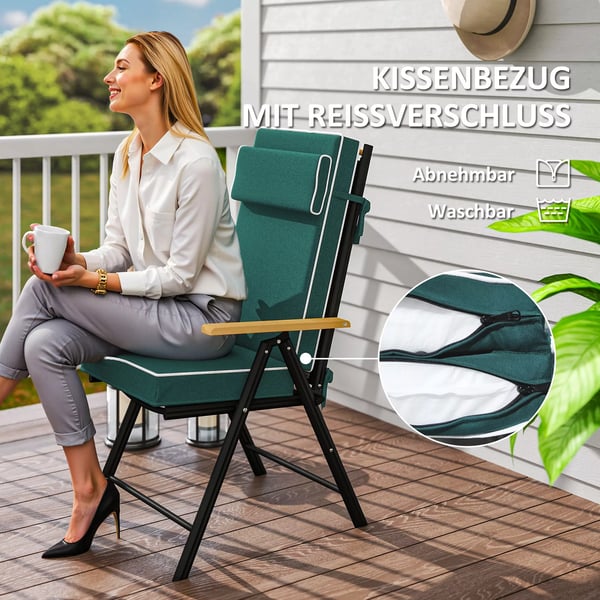 Outsunny Sædehynde i Grøn Polyester - Vandafvisende Nakkestøtte & UPF50+ - 120x47x9.5 cm