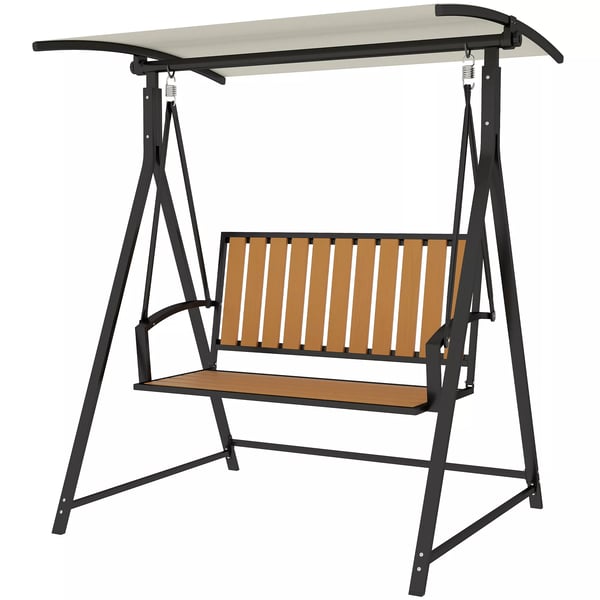 Outsunny Hollywood-gyngestol til 2 personer, justerbar solsejl, vejrbestandig havesofa, 240 kg kapacitet, sort, polyester