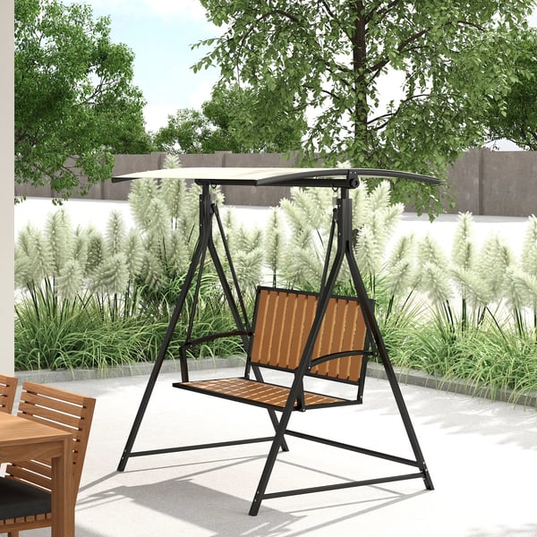 Outsunny Hollywood-gyngestol til 2 personer, justerbar solsejl, vejrbestandig havesofa, 240 kg kapacitet, sort, polyester