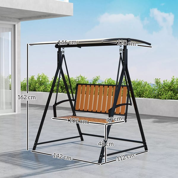 Outsunny Hollywood-gyngestol til 2 personer, justerbar solsejl, vejrbestandig havesofa, 240 kg kapacitet, sort, polyester