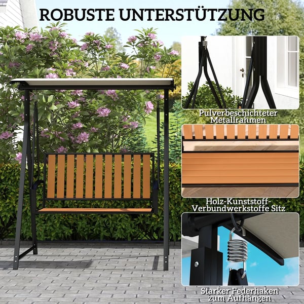 Outsunny Hollywood-gyngestol til 2 personer, justerbar solsejl, vejrbestandig havesofa, 240 kg kapacitet, sort, polyester