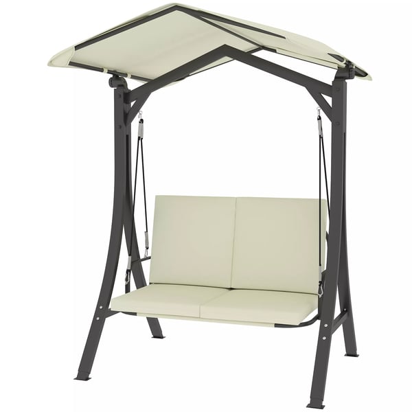 Outsunny Hollywood gyngestol til 2 personer med justerbar solskærm, sædepude, beskyttelsescover. Cremefarvet, polyester, 150x120x182 cm.