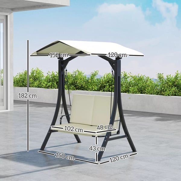 Outsunny Hollywood gyngestol til 2 personer med justerbar solskærm, sædepude, beskyttelsescover. Cremefarvet, polyester, 150x120x182 cm.