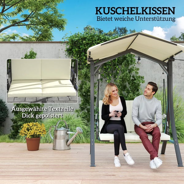 Outsunny Hollywood gyngestol til 2 personer med justerbar solskærm, sædepude, beskyttelsescover. Cremefarvet, polyester, 150x120x182 cm.
