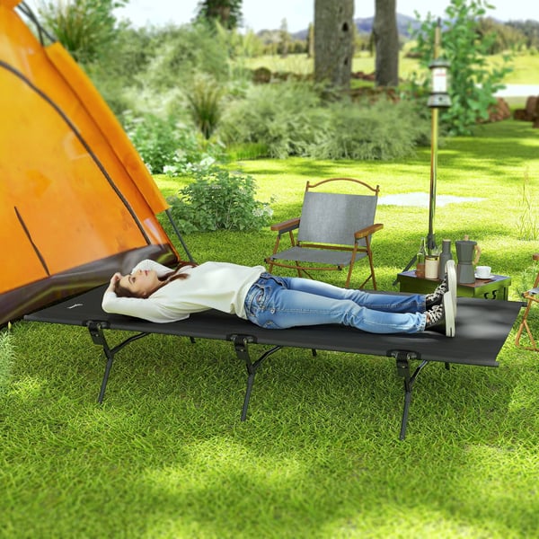 Outsunny Sammenklappelig Camping Bed 200x100cm Sort Oxfordstof, Foldbar Gæsteseng med Bæretaske, Max 120kg