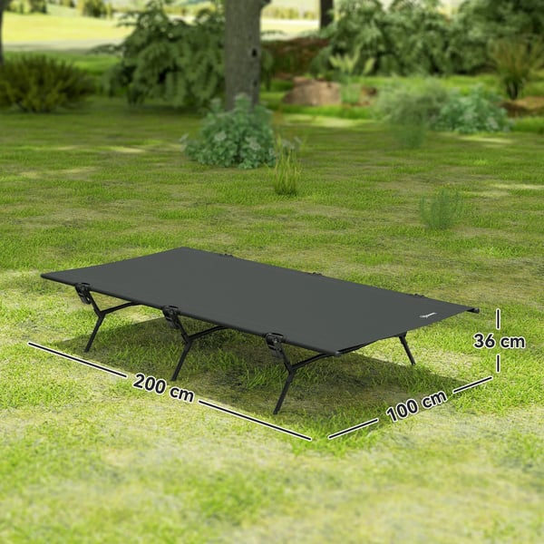 Outsunny Sammenklappelig Camping Bed 200x100cm Sort Oxfordstof, Foldbar Gæsteseng med Bæretaske, Max 120kg