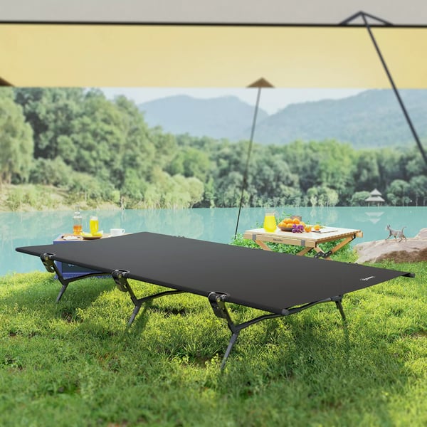 Outsunny Sammenklappelig Camping Bed 200x100cm Sort Oxfordstof, Foldbar Gæsteseng med Bæretaske, Max 120kg