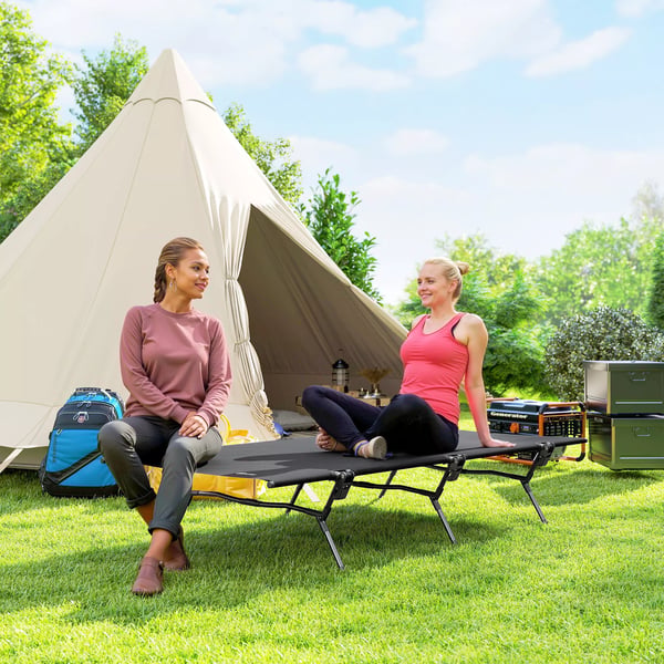 Outsunny Sammenklappelig Camping Bed 200x100cm Sort Oxfordstof, Foldbar Gæsteseng med Bæretaske, Max 120kg