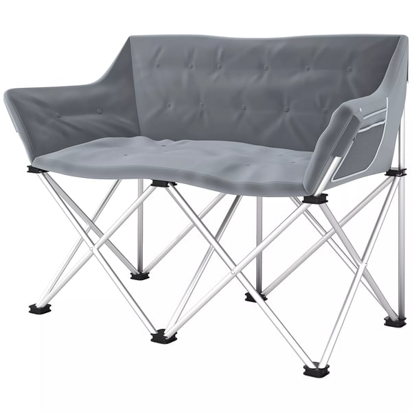 Outsunny Foldbar 2-personers Campingstol i Grå Metal - Let Polstret med Armlæn og Sidelomme - Op til 240 kg - Robust & Vandafvisende - Ideel til Campi