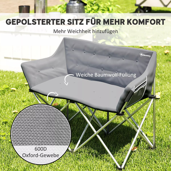 Outsunny dubbel campingstol hopfällbar, grå metall, 240 kg