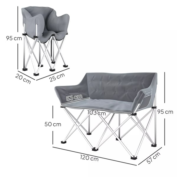 Outsunny dubbel campingstol hopfällbar, grå metall, 240 kg