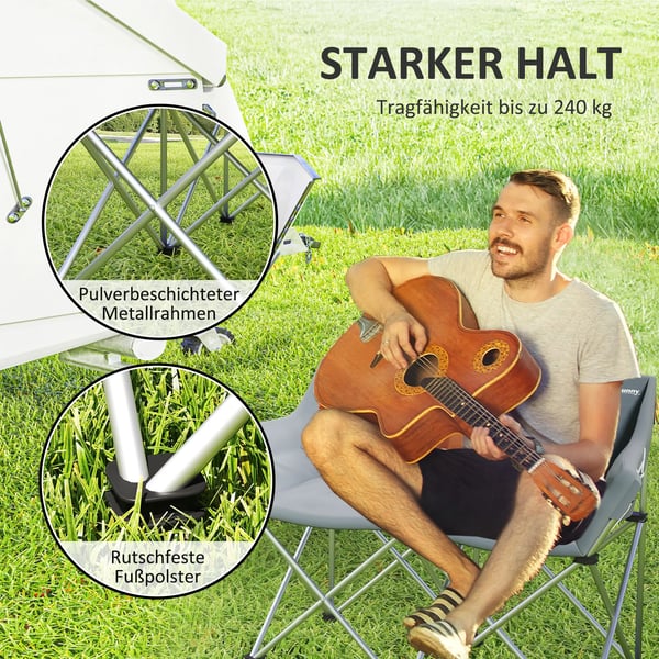 Outsunny dubbel campingstol hopfällbar, grå metall, 240 kg
