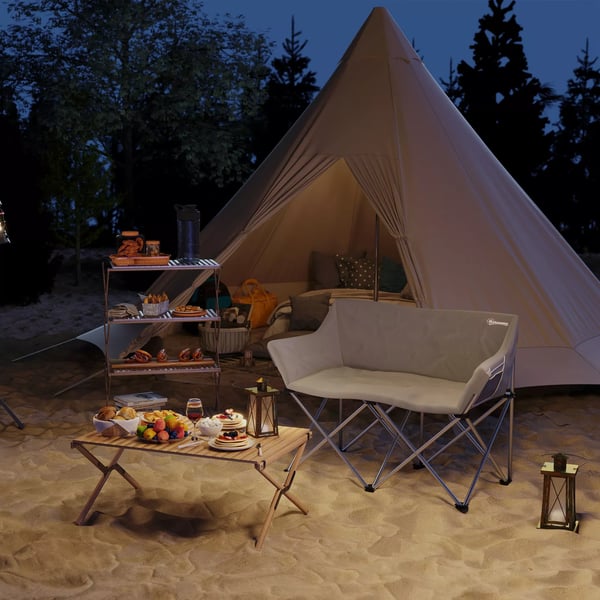Outsunny dubbel campingstol hopfällbar, grå metall, 240 kg