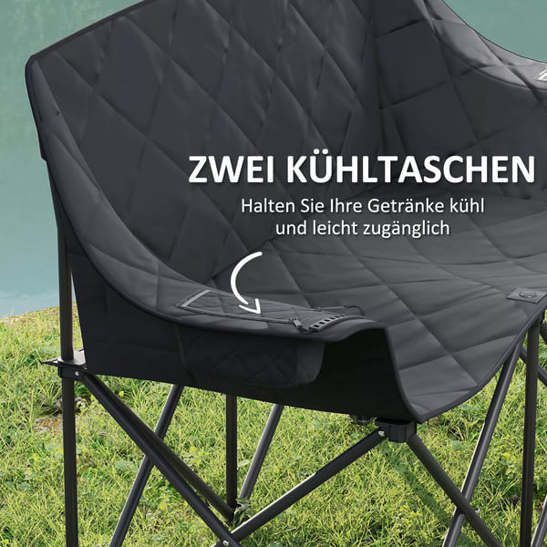 Outsunny Foldbar Campingstol til 2 personer, Robust 600D Oxford-stof, Sort, med Kletasker og Brbarhed, Max 250kg, Udendrs Stol til Have, Camping, S