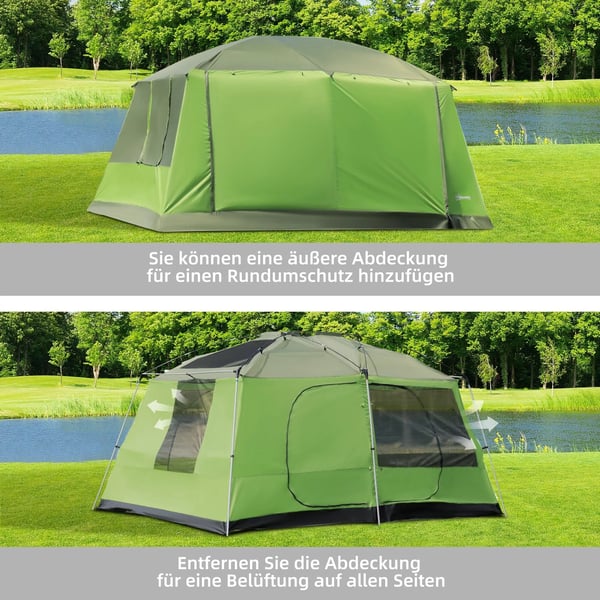 Outsunny campingtelt kuppeltelt familietelt 2 sovekabiner 4-8 personer L405 x B305 x H225cm