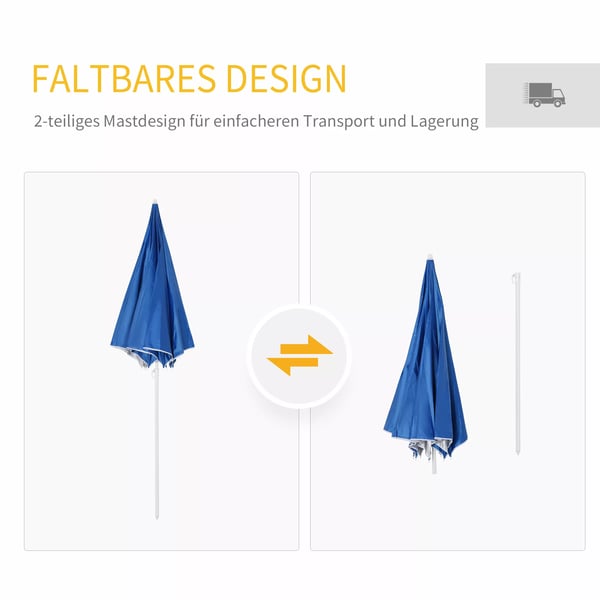 Outsunny parasol strandparasol med sidevæg, polyester, blå, 2,2xH2,2m