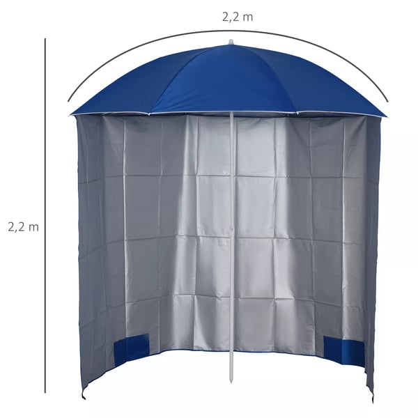 Outsunny parasol strandparasol med sidevæg, polyester, blå, 2,2xH2,2m