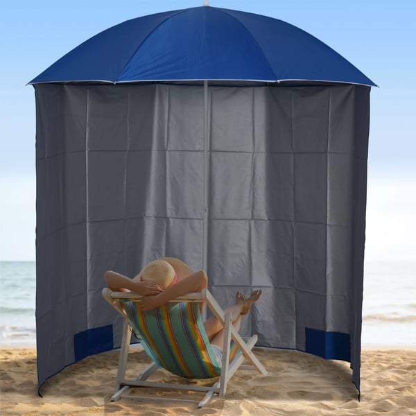 Outsunny parasol strandparasol med sidevæg, polyester, blå, 2,2xH2,2m
