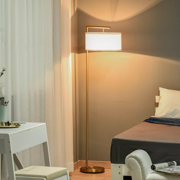HOMCOM gulvlampe E27 fatning til stue soveværelse kontor metal stål hør guld+hvid 47 x 37 x 153 cm