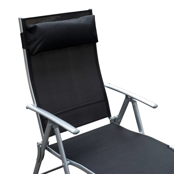 Outsunny solstol strandstol havestol afslapningsstol sammenklappelig med pude strand metal+stof sort 137 x 63,5 x 100,5 cm
