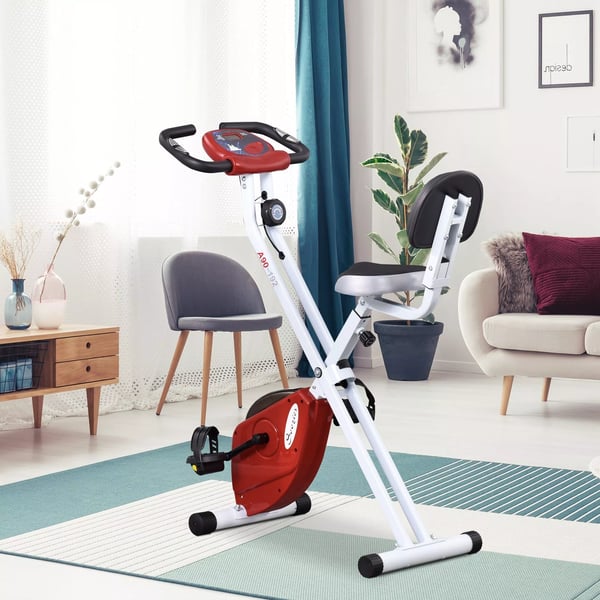 HOMCOM motionscykel med 8-trins justerbar magnetisk modstand, højdejusterbar, stål, rød+hvid, 43 x 97 x 109 cm