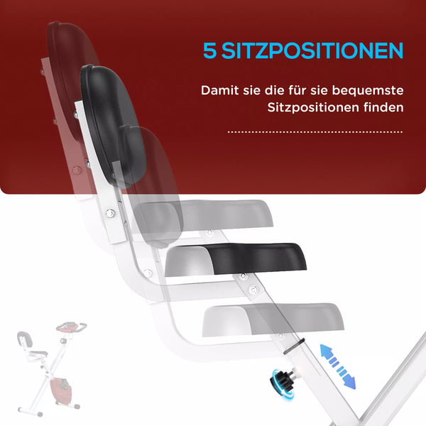 HOMCOM motionscykel med 8-trins justerbar magnetisk modstand, højdejusterbar, stål, rød+hvid, 43 x 97 x 109 cm