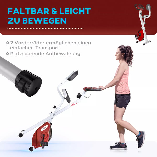 HOMCOM motionscykel med 8-trins justerbar magnetisk modstand, højdejusterbar, stål, rød+hvid, 43 x 97 x 109 cm