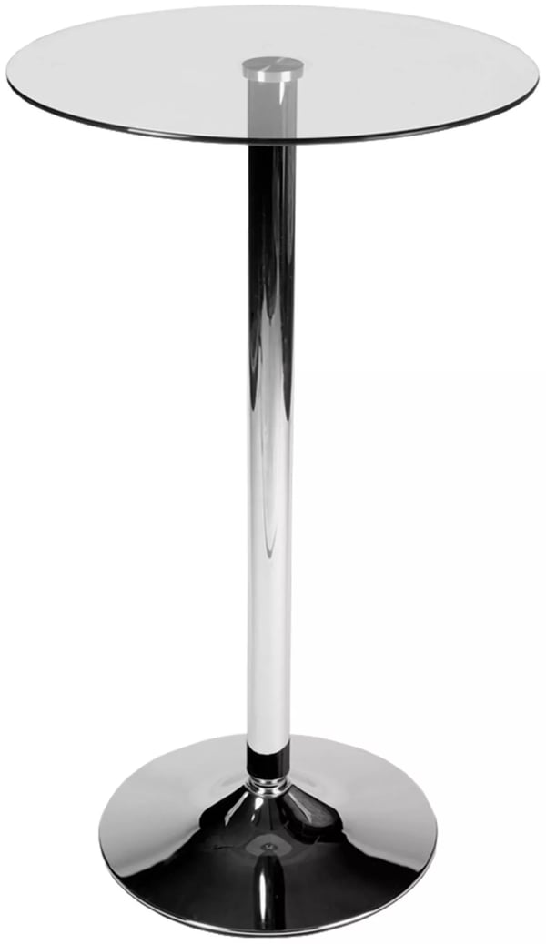 Runt barbord med klar glasskiva och metallfot - 105 cm höjd, 60 cm diameter