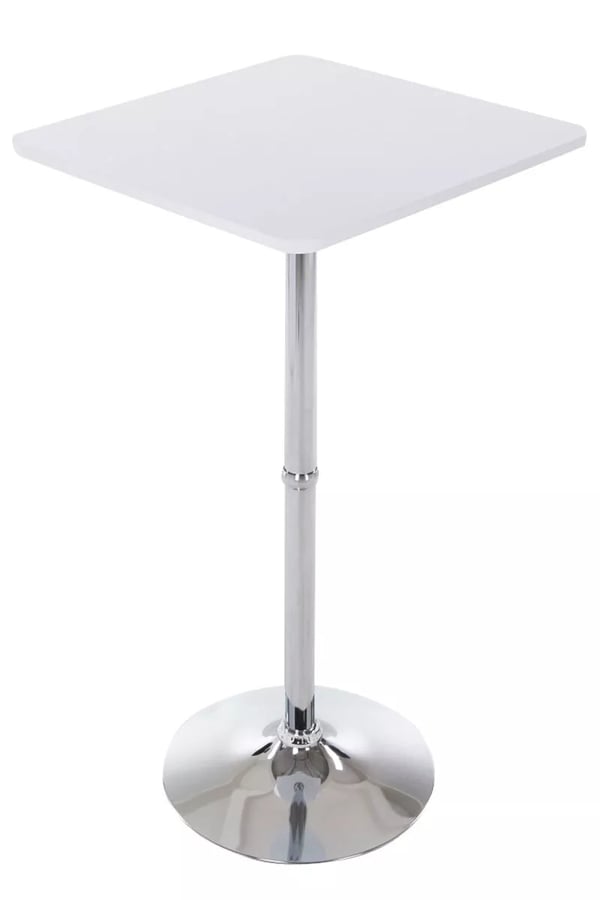 Hvidt træ ståbord 60x60cm med krom-look metalfod
