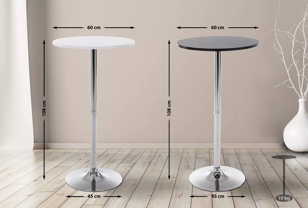 Pyöreä baaripöytä 60cm, musta puu, kromattu metallijalka
