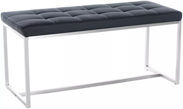 Barci klädd bänk med ben i rostfritt stål, svart konstläder, 100 cm bred