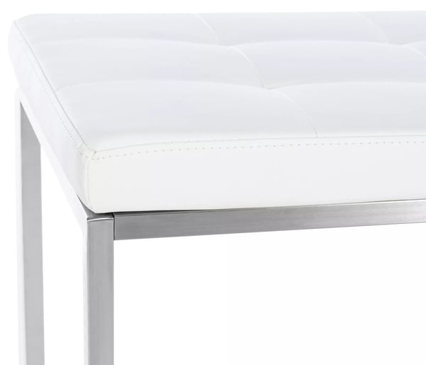 Barci Hvid Polstret Bænk i Imiteret Læder med Rustfrit Stålramme - 100x40x48 cm
