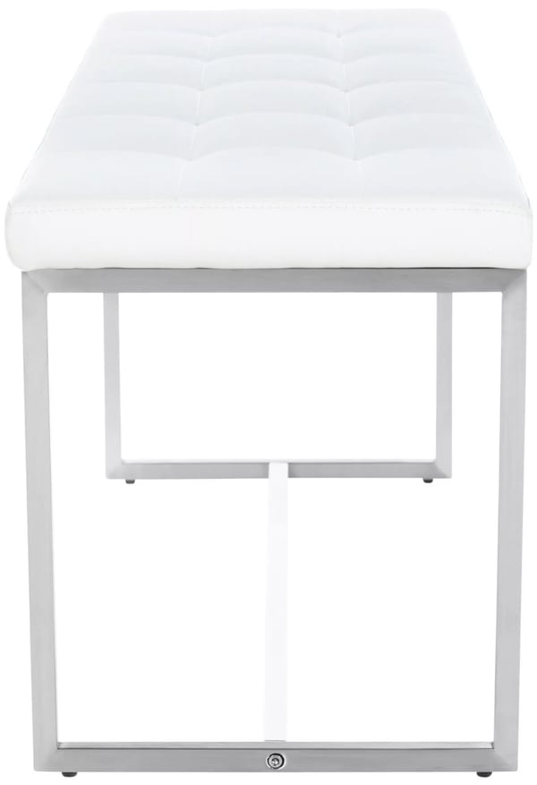 Barci Hvid Polstret Bænk i Imiteret Læder med Rustfrit Stålramme - 100x40x48 cm