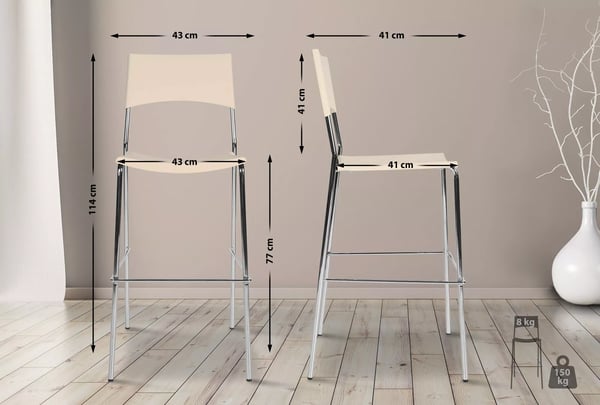 Genoa Cremefarvet Metal Barstol med Krom-look Metalstel