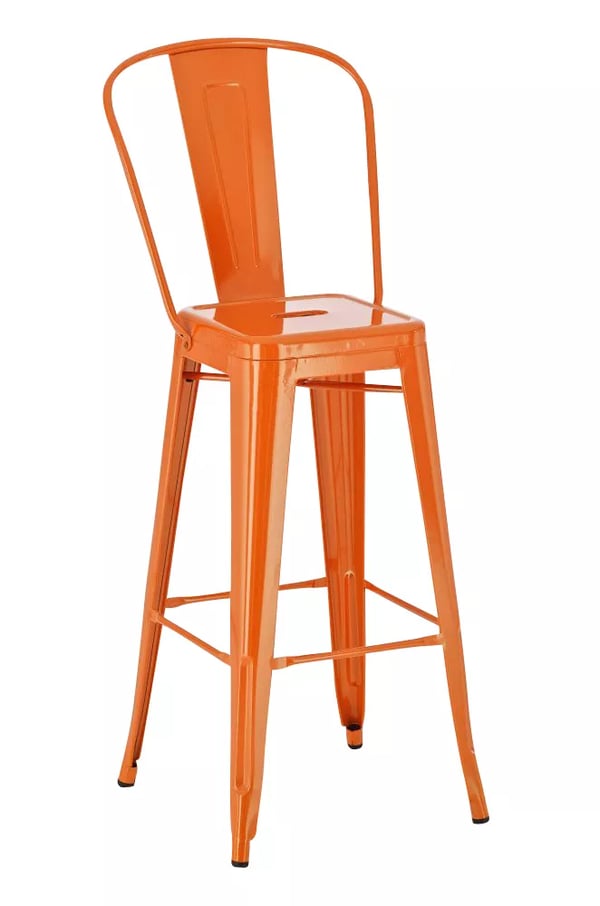 Aiden Orange metallbarstol med högt ryggstöd, set om 1 Aiden Orange metallbarstol med högt ryggstöd, set om 1