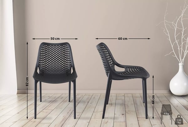 Stabelbar Air Stol - Sort Plast, Ergonomisk, UV-resistent, Indendørs/Udendørs, 82cm H x 50cm B x 60cm D