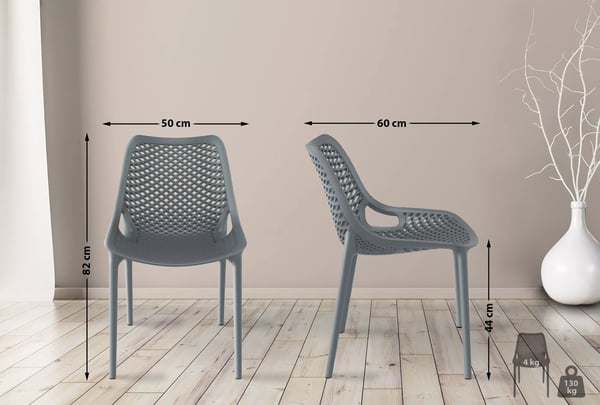 Stabelbar moderne plastikstol - Mørkegrå, UV- og vandafvisende, Ergonomisk design (50x60x82 cm)