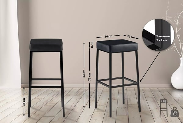 Sort barstol i kunstlæder med metalfod - Montreal Design